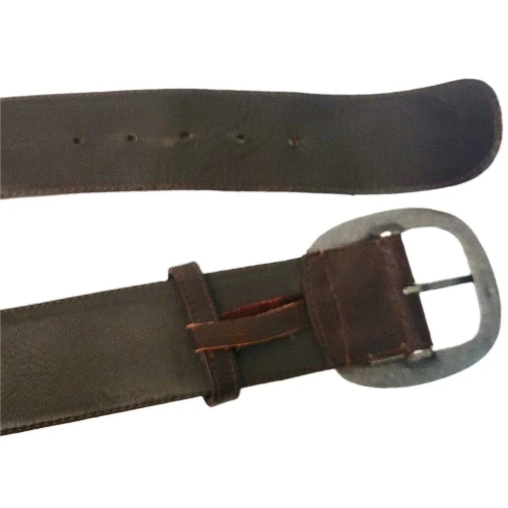 J. Jill Brown Genuine Leather Patchwork Belt Medium Rustic Boho Wide